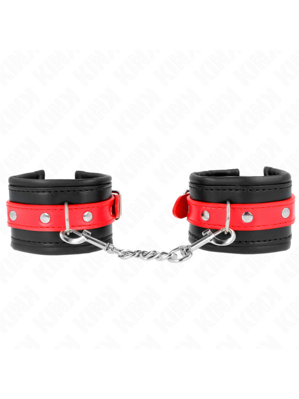 MUÑEQUERAS BDSM NEGRO Y ROJO AJUSTABLES KINK DE LA MARCA KINK WRIST RESTRAINT