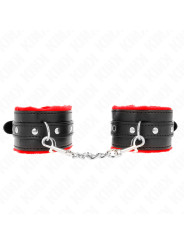 MUÑEQUERAS BDSM KINK ROJO Y NEGRO AJUSTABLES 17-29 CM DE LA MARCA KINK WRIST RESTRAINT