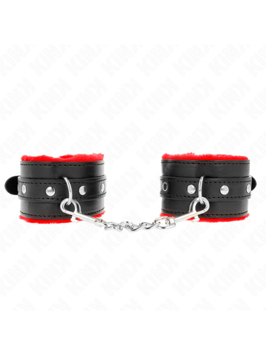 MUÑEQUERAS BDSM KINK ROJO Y NEGRO AJUSTABLES 17-29 CM DE LA MARCA KINK WRIST RESTRAINT