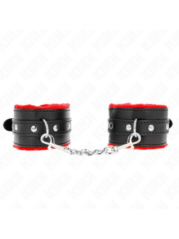 MUÑEQUERAS BDSM KINK ROJO Y NEGRO AJUSTABLES 17-29 CM DE LA MARCA KINK WRIST RESTRAINT