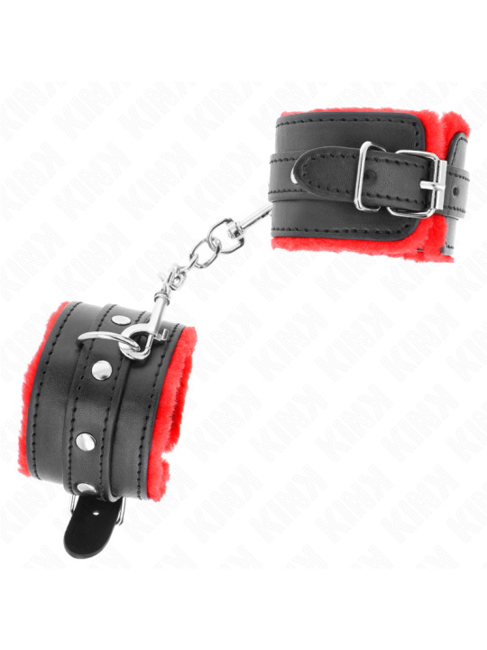 MUÑEQUERAS BDSM KINK ROJO Y NEGRO AJUSTABLES 17-29 CM DE LA MARCA KINK WRIST RESTRAINT