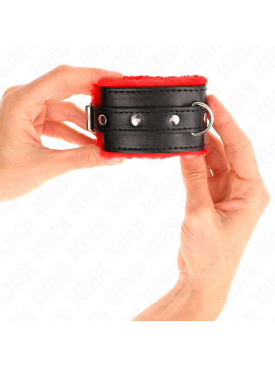 MUÑEQUERAS BDSM KINK ROJO Y NEGRO AJUSTABLES 17-29 CM DE LA MARCA KINK WRIST RESTRAINT