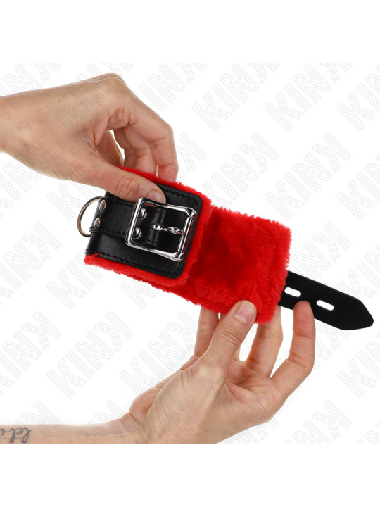 MUÑEQUERAS BDSM KINK ROJO Y NEGRO AJUSTABLES 17-29 CM DE LA MARCA KINK WRIST RESTRAINT