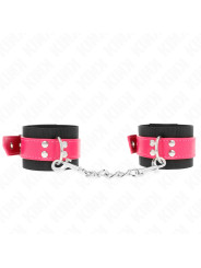 MUÑEQUERAS BDSM NEGRO CON CORREA POLIPIEL FUSCIA AJUSTABLE DE LA MARCA KINK WRIST RESTRAINT