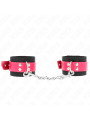 MUÑEQUERAS BDSM NEGRO CON CORREA POLIPIEL FUSCIA AJUSTABLE DE LA MARCA KINK WRIST RESTRAINT