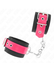 MUÑEQUERAS BDSM NEGRO CON CORREA POLIPIEL FUSCIA AJUSTABLE DE LA MARCA KINK WRIST RESTRAINT