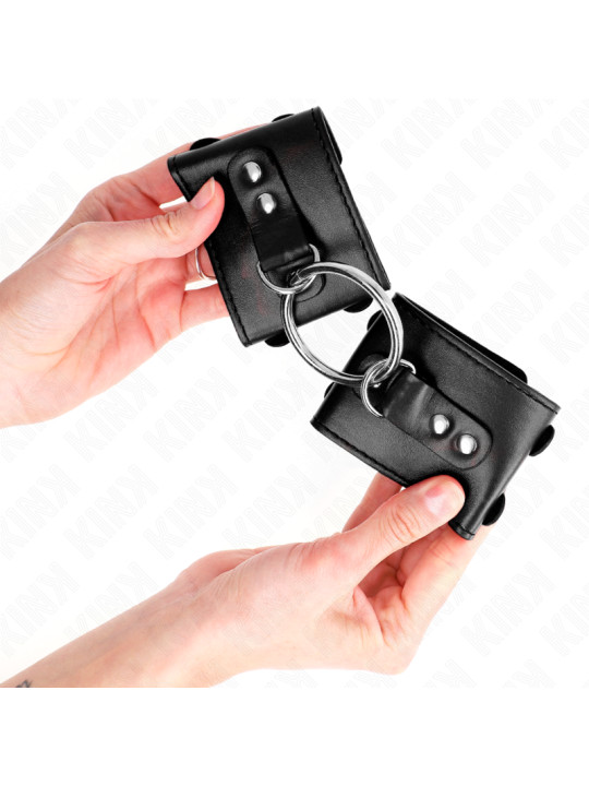MUÑEQUERAS BDSM CON ANILLAS Y TACHUELAS NEGRO AJUSTABLE DE LA MARCA KINK WRIST RESTRAINT