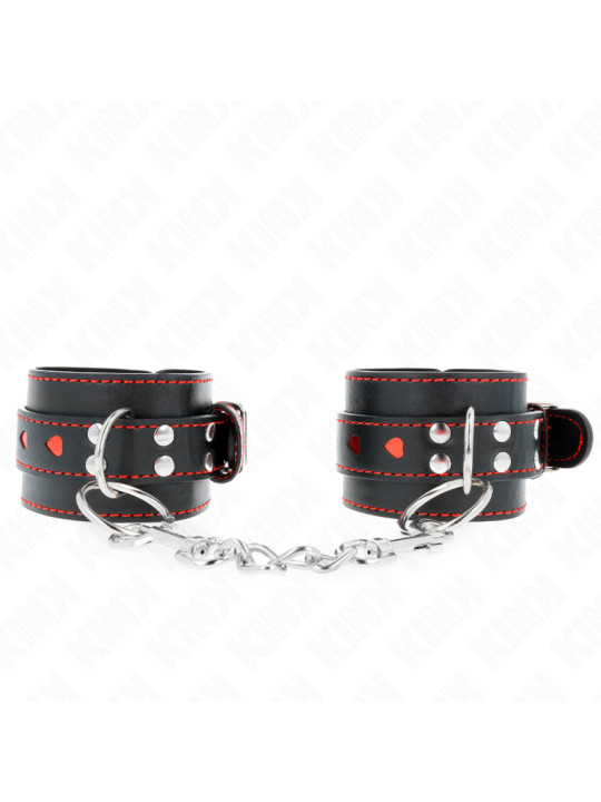 MUÑEQUERAS BDSM NEGRO CORAZÓN ROJO AJUSTABLE KINK DE LA MARCA KINK WRIST RESTRAINT