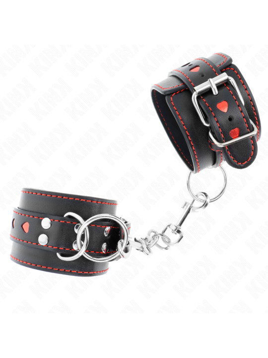 MUÑEQUERAS BDSM NEGRO CORAZÓN ROJO AJUSTABLE KINK DE LA MARCA KINK WRIST RESTRAINT