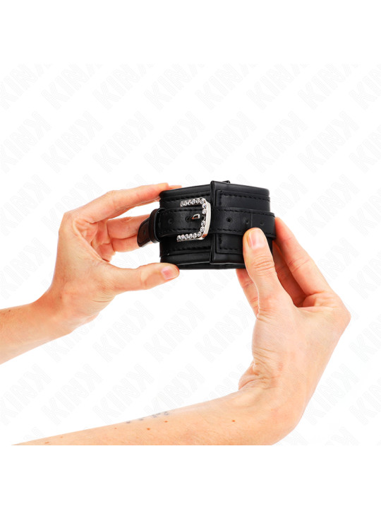 MUÑEQUERAS BDSM NEGRO CON HEBILLA DIAMANTE AJUSTABLE DE LA MARCA KINK WRIST RESTRAINT