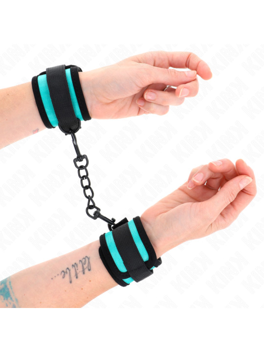 MUÑEQUERAS BDSM KINK NEGRO-AZUL AJUSTABLES DE LA MARCA KINK WRIST RESTRAINT