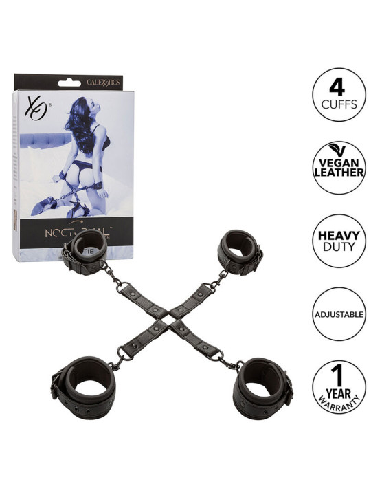 KIT BDSM HOG TIE CUERO AJUSTABLE 4 PUÑOS NEGRO DE LA MARCA CALEXOTICS