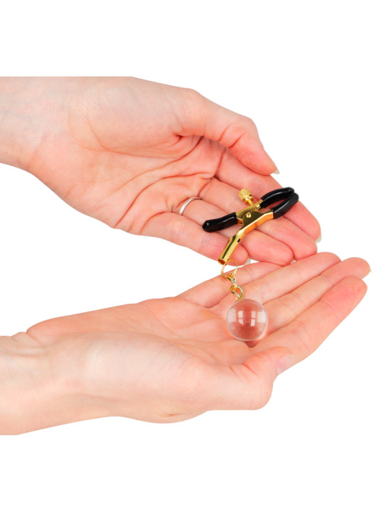 PINZAS PARA PEZONES DORADAS CON COLGANTE DE VIDRIO KINK DE LA MARCA KINK NIPPLE GRIP
