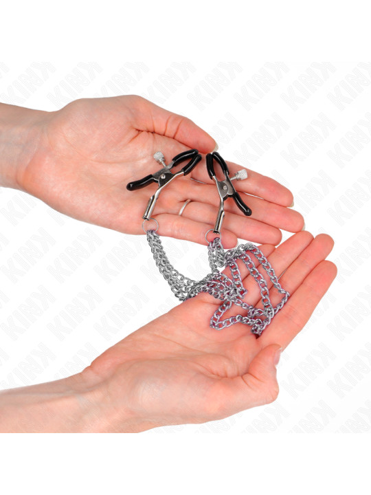 PINZAS PARA PEZONES CON CADENA PLATEADO KINK BDSM DE LA MARCA KINK NIPPLE GRIP