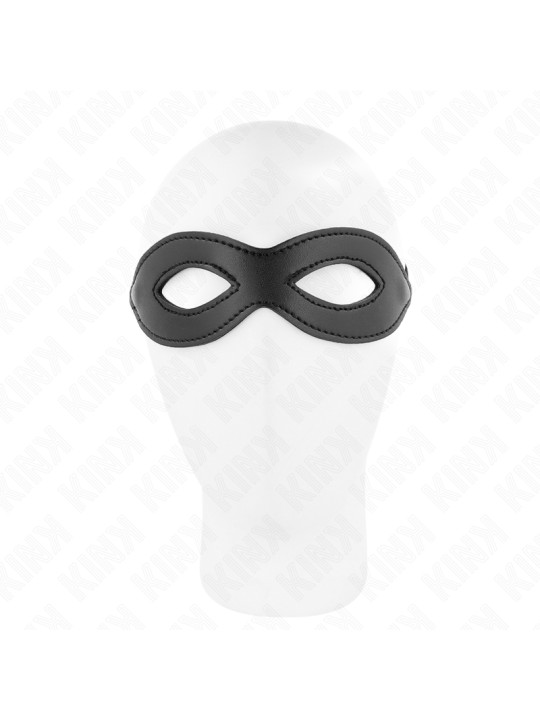 ANTIFAZ BDSM CON REMACHES KINK - NEGRO, SATÉN AJUSTABLE DE LA MARCA KINK MASKED ALLURE