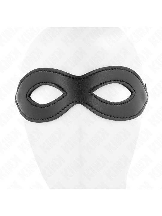 ANTIFAZ BDSM CON REMACHES KINK - NEGRO, SATÉN AJUSTABLE DE LA MARCA KINK MASKED ALLURE