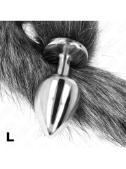 PLUG ANAL CON COLA SINTÉTICA KINK TALLA L PLATEADO DE LA MARCA KINK PLEASURE PLUGS