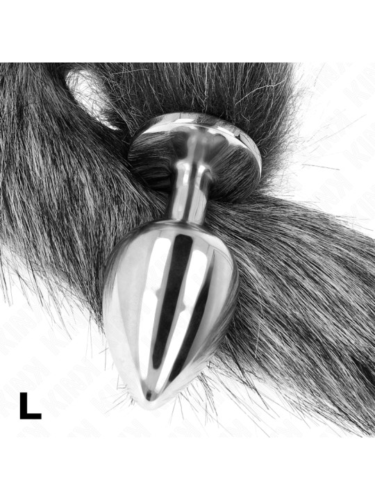 PLUG ANAL CON COLA SINTÉTICA KINK TALLA L PLATEADO DE LA MARCA KINK PLEASURE PLUGS