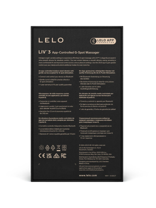 LELO LIV 3 VIBRADOR PUNTO G CON APP Y BLUETOOTH DE LA MARCA LELO