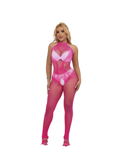 BODYSTOCKING CROTCHLESS DE ENCAJE ROSA CON CUELLO ALTO DE LA MARCA SUBBLIME BODYSTOCKINGS