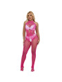 BODYSTOCKING CROTCHLESS DE ENCAJE ROSA CON CUELLO ALTO DE LA MARCA SUBBLIME BODYSTOCKINGS