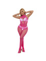 BODYSTOCKING CROTCHLESS DE ENCAJE ROSA CON CUELLO ALTO DE LA MARCA SUBBLIME BODYSTOCKINGS