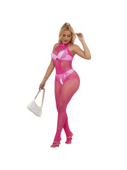 BODYSTOCKING CROTCHLESS DE ENCAJE ROSA CON CUELLO ALTO DE LA MARCA SUBBLIME BODYSTOCKINGS