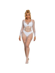 BODYSTOCKING REJILLA CON DIAMANTES MANGA LARGA BLANCO DE LA MARCA SUBBLIME BODYSTOCKINGS