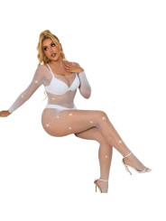 BODYSTOCKING REJILLA CON DIAMANTES MANGA LARGA BLANCO DE LA MARCA SUBBLIME BODYSTOCKINGS