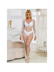 BODYSTOCKING REJILLA CON DIAMANTES MANGA LARGA BLANCO DE LA MARCA SUBBLIME BODYSTOCKINGS