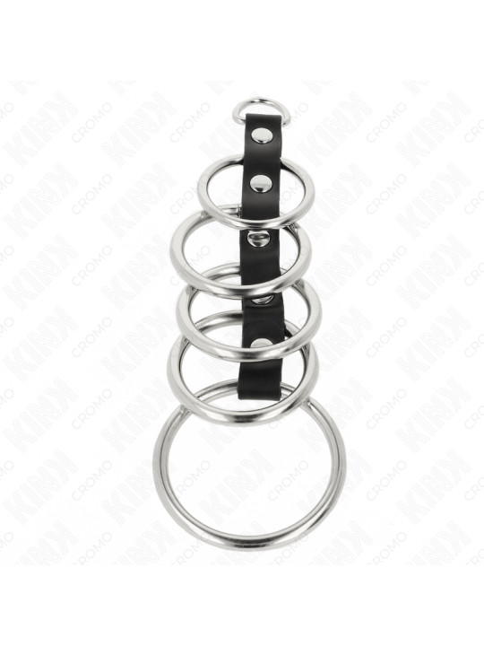 KINK - 5 ANILLOS PENE METAL 3.2 CM A 5 CM CONECTADOS POR POLIPIEL DE LA MARCA KINK RING POWER