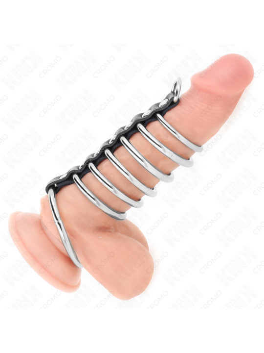 KINK - 7 ANILLOS PENE METAL 3.2 CM A 5 CM CONECTADOS POR POLIPIEL DE LA MARCA KINK RING POWER