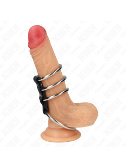 KINK - 4 ANILLOS PENE METAL 3.7 CM A 5 CM CONECTADOS POR CUERO DE LA MARCA KINK RING POWER