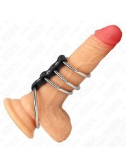 KINK - 4 ANILLOS PENE METAL 3.7 CM A 5 CM CONECTADOS POR CUERO DE LA MARCA KINK RING POWER