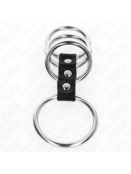 KINK - 4 ANILLOS PENE METAL 3.7 CM A 5 CM CONECTADOS POR CUERO DE LA MARCA KINK RING POWER