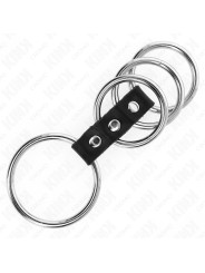 KINK - 4 ANILLOS PENE METAL 3.7 CM A 5 CM CONECTADOS POR CUERO DE LA MARCA KINK RING POWER