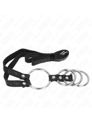 KINK - 4 ANILLOS PENE METAL CONECTADOS 3.8 CM A 5 CM CON CINTURÓN DE POLIPIEL 112 CM DE LA MARCA KINK RING POWER