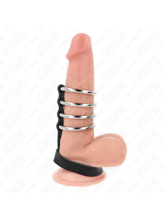 KINK - 4 ANILLOS PENE METAL 3.8 CM CONECTADOS CON CORREA DE CUERO 22 X 1.5 CM Y CIERRE A PRESIÓN DE LA MARCA KINK RING POWER