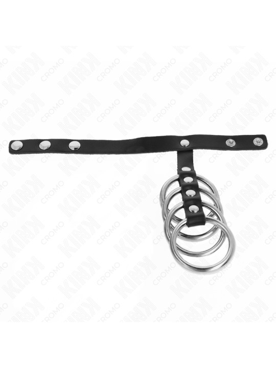 KINK - 4 ANILLOS PENE METAL 3.8 CM CONECTADOS CON CORREA DE CUERO 22 X 1.5 CM Y CIERRE A PRESIÓN DE LA MARCA KINK RING POWER