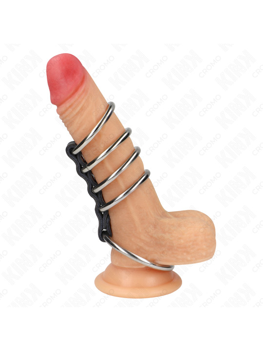 KINK - 5 ANILLOS PENE 3.7 CM A 5 CM METAL CONECTADOS POR CUERO DE LA MARCA KINK RING POWER