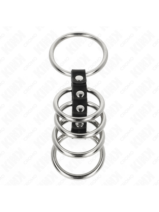 KINK - 5 ANILLOS PENE 3.7 CM A 5 CM METAL CONECTADOS POR CUERO DE LA MARCA KINK RING POWER