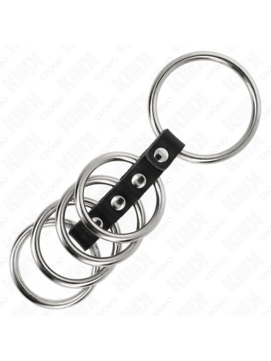 KINK - 5 ANILLOS PENE 3.7 CM A 5 CM METAL CONECTADOS POR CUERO DE LA MARCA KINK RING POWER