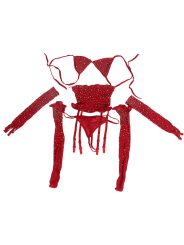 BODYSTOCKING DE REJILLA ROJO CON GUANTES Y DIAMANTES SUBBLIME DE LA MARCA SUBBLIME BODYSTOCKINGS