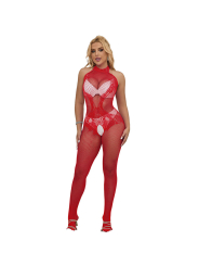 BODYSTOCKING CROTCHLESS ROJO REJILLA Y ENCAJE SUBBLIME DE LA MARCA SUBBLIME BODYSTOCKINGS