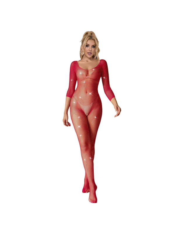 BODYSTOCKING REJILLA ROJO CON DIAMANTES MANGA LARGA SUBBLIME DE LA MARCA SUBBLIME BODYSTOCKINGS
