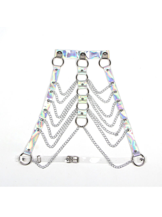 ARNÉS DE PECHO CON ANILLOS Y CADENAS PLATA SUBBLIME DE LA MARCA SUBBLIME FETISH