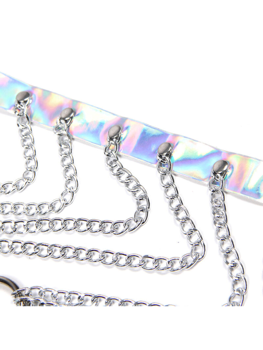 ARNÉS DE PECHO CON ANILLOS Y CADENAS PLATA SUBBLIME DE LA MARCA SUBBLIME FETISH