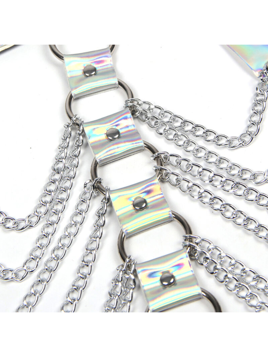 ARNÉS DE PECHO CON ANILLOS Y CADENAS PLATA SUBBLIME DE LA MARCA SUBBLIME FETISH