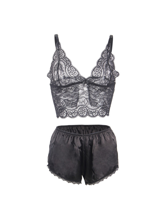 CAMISÓN DE SEDA Y ENCAJE SUBBLIME CON PANTIES NEGRO S/M DE LA MARCA SUBBLIME SETS