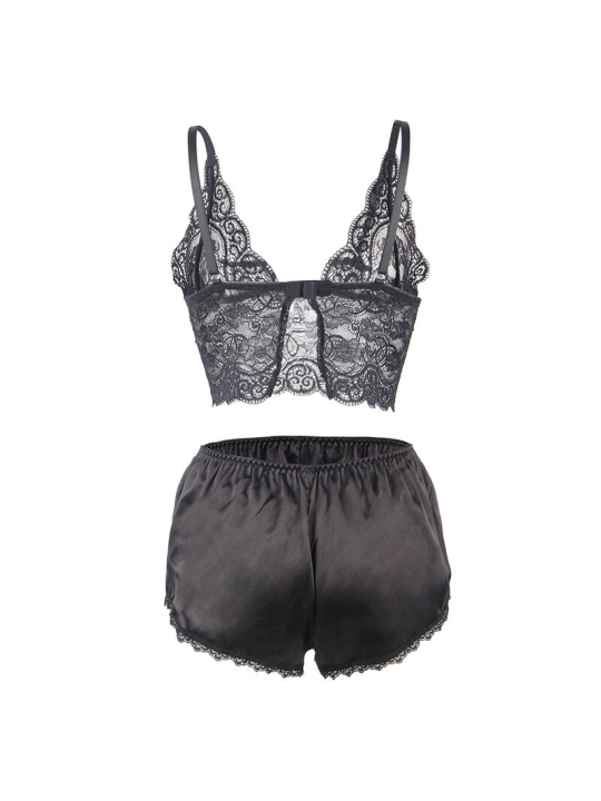 CAMISÓN DE SEDA Y ENCAJE SUBBLIME CON PANTIES NEGRO S/M DE LA MARCA SUBBLIME SETS